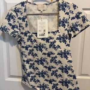 Sezane Amara T-shirt Fiori Blue Print - Pink Creation - Size M